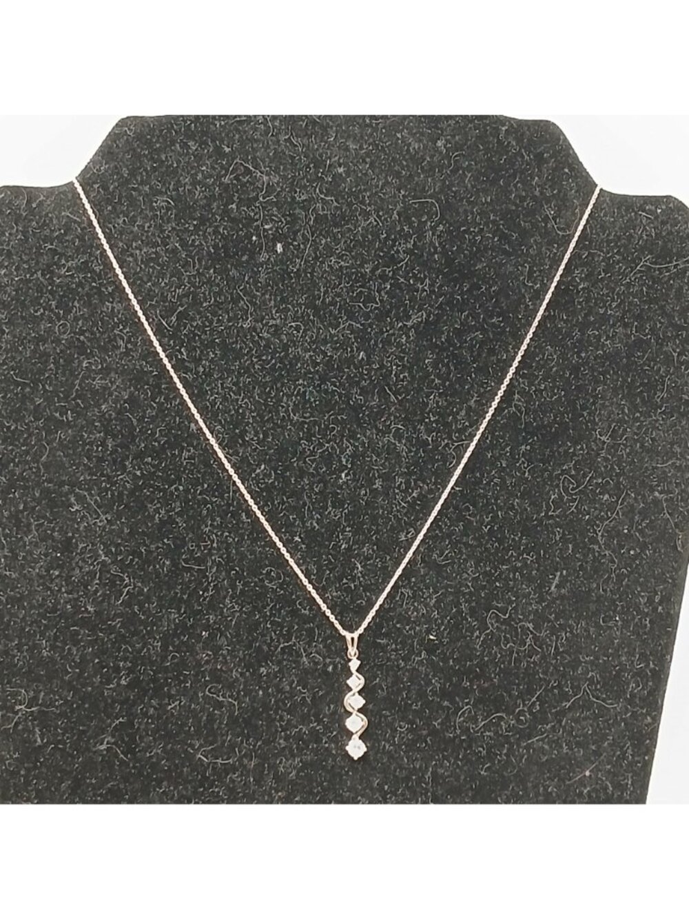 Sterling Silver Cubic Zirconia 5 Graduated Drop Pendant Necklace 17" Chain #ST-4 - Picture 10 of 11